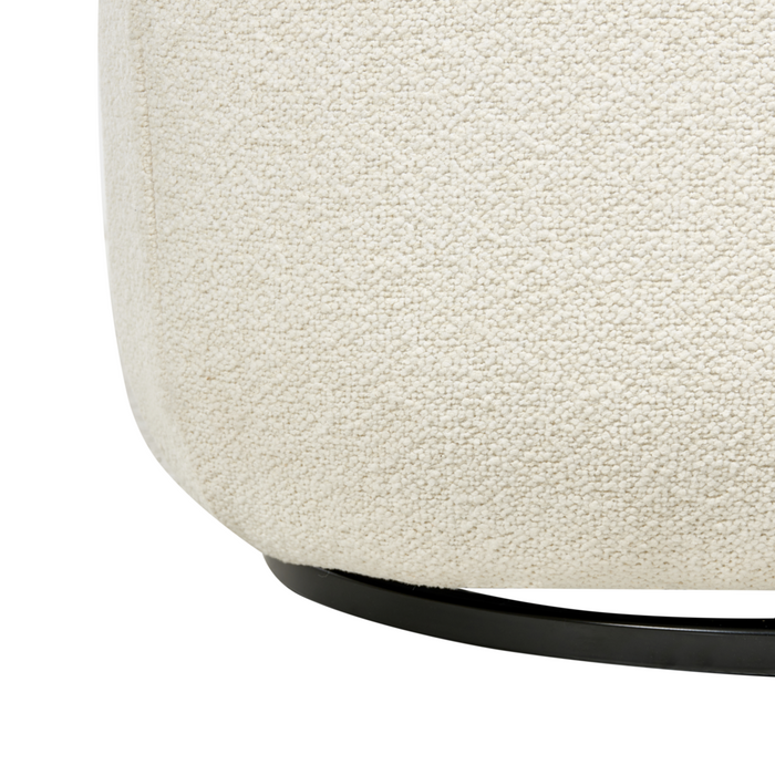 Poltrona Curva Industriale in Bouclé con Base Nera Girevole a 360° Bianco sporco