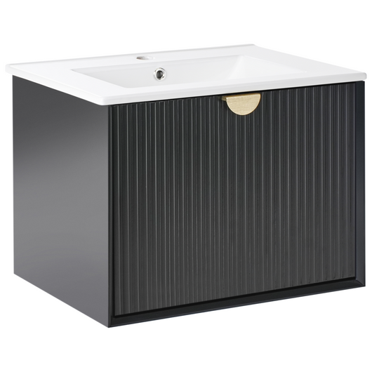 Mobiletto da parete con lavabo in legno massiccio per bagno 60 cm Nero stile moderno