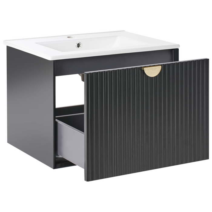Mobiletto da parete con lavabo in legno massiccio per bagno 60 cm Nero stile moderno