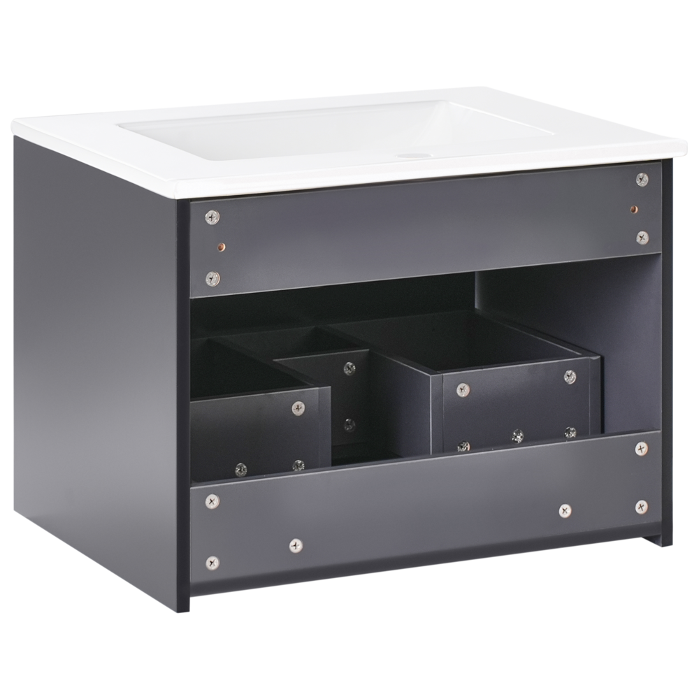 Mobiletto da parete con lavabo in legno massiccio per bagno 60 cm Nero stile moderno