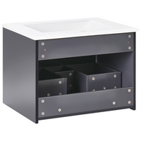 Mobiletto da parete con lavabo in legno massiccio per bagno 60 cm Nero stile moderno