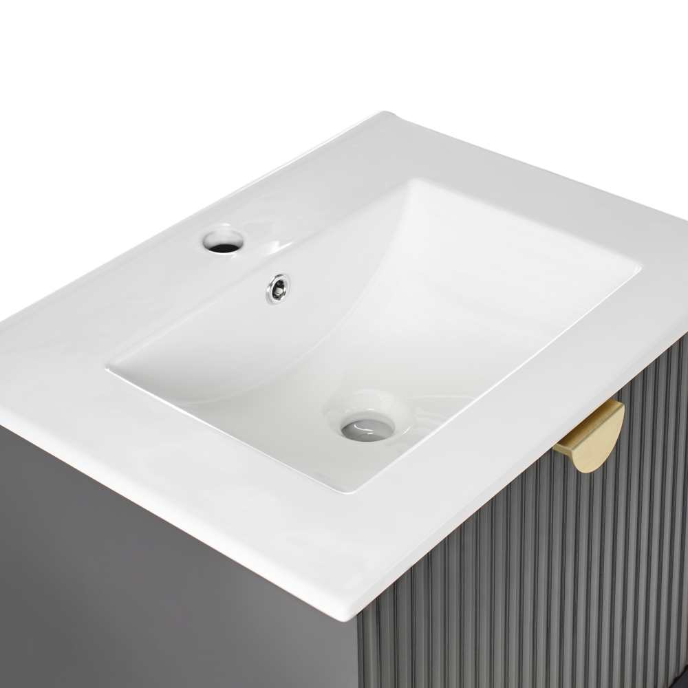 Mobiletto da parete con lavabo in legno massiccio per bagno 60 cm Nero stile moderno