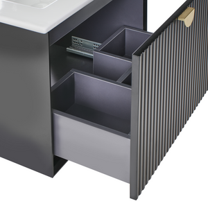 Mobiletto da parete con lavabo in legno massiccio per bagno 60 cm Nero stile moderno