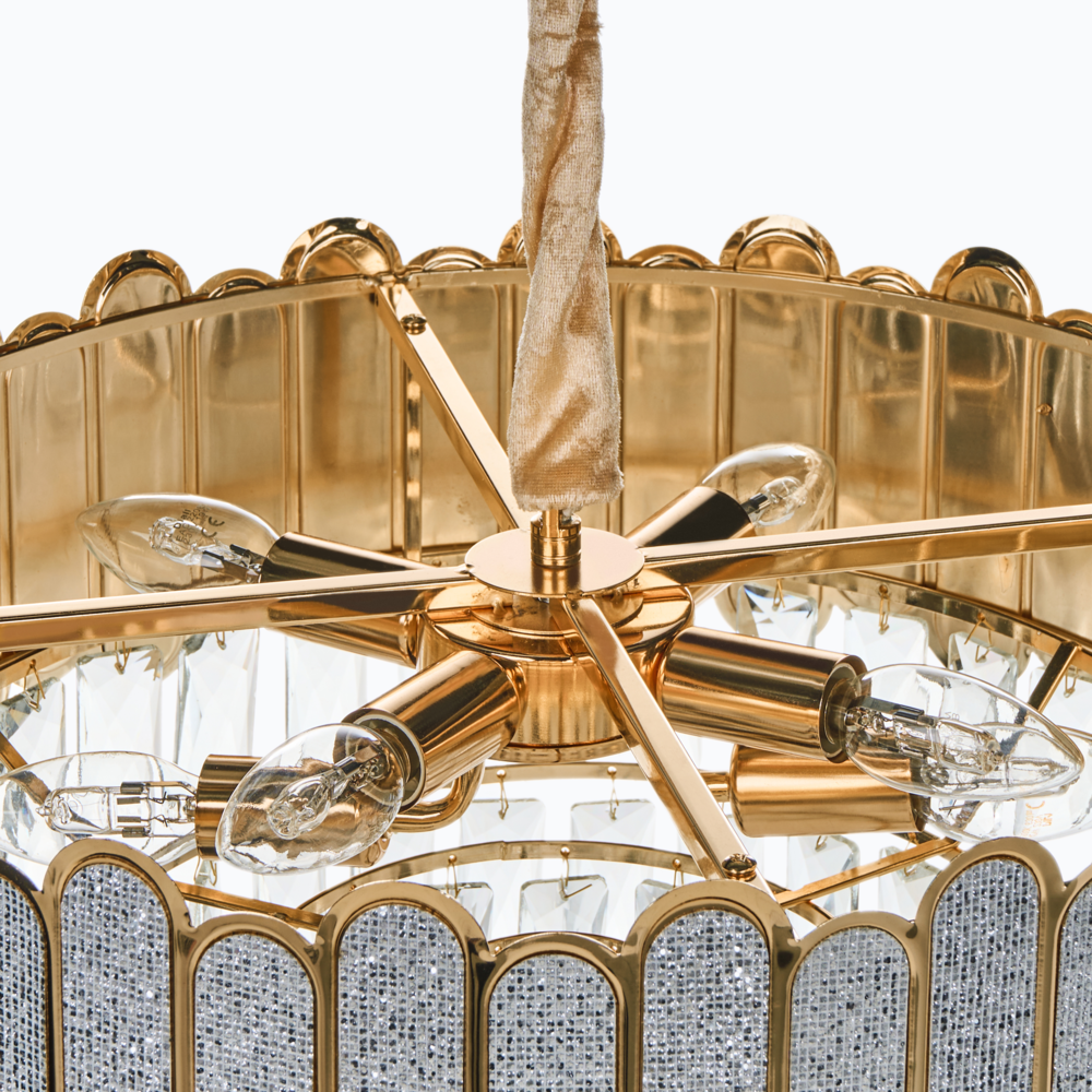 Lampadario in ottone e cristalli di vetro ⌀ 46 cm Lampada a sospensione stile glamour