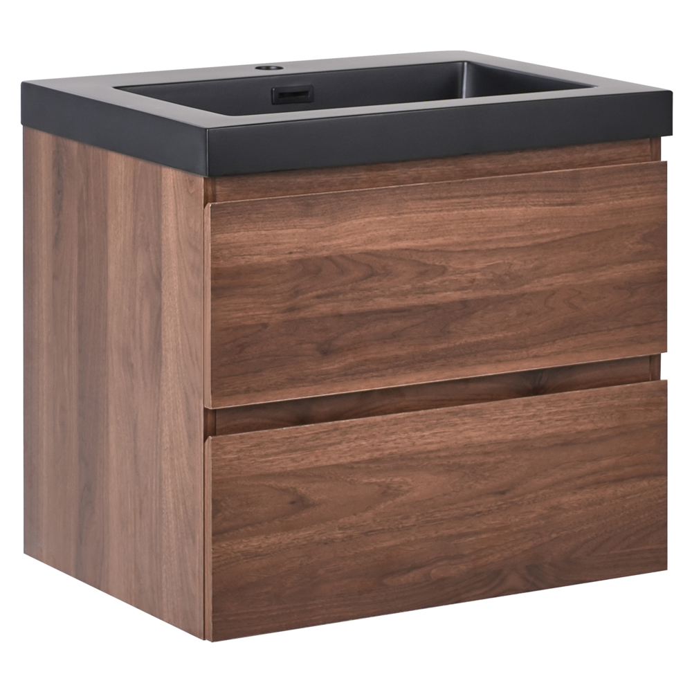 Mobiletto pensile con lavabo in legno MDF 2 cassetti 60 x 46 cm marrone scuro stile moderno