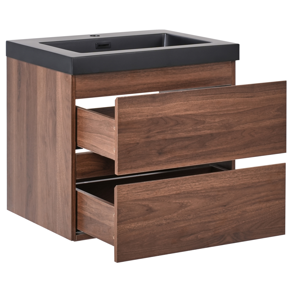 Mobiletto pensile con lavabo in legno MDF 2 cassetti 60 x 46 cm marrone scuro stile moderno