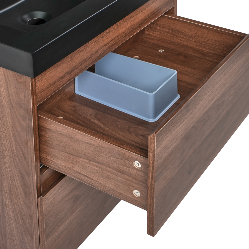 Mobiletto pensile con lavabo in legno MDF 2 cassetti 60 x 46 cm marrone scuro stile moderno