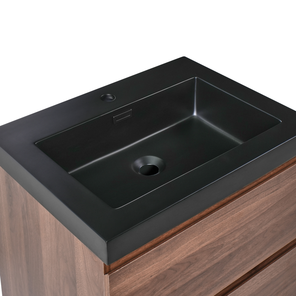 Mobiletto pensile con lavabo in legno MDF 2 cassetti 60 x 46 cm marrone scuro stile moderno