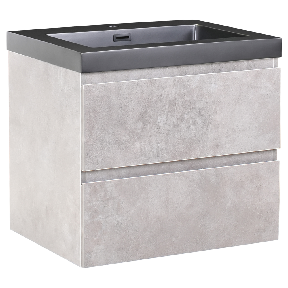 Mobiletto pensile con lavabo in legno MDF 2 cassetti 60 x 46 cm Grigio stile moderno
