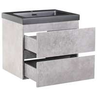 Mobiletto pensile con lavabo in legno MDF 2 cassetti 60 x 46 cm Grigio stile moderno