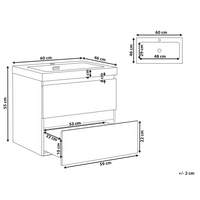 Mobiletto pensile con lavabo in legno MDF 2 cassetti 60 x 46 cm Grigio stile moderno