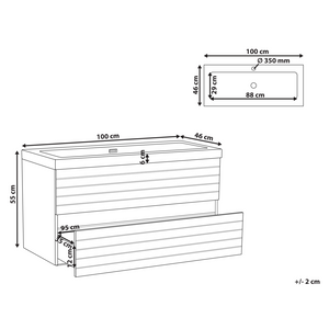 Pensile Vanity con doppio lavabo Unità mobile bagno Legno MDF 2 cassetti 100 x 46 cm Marrone chiaro