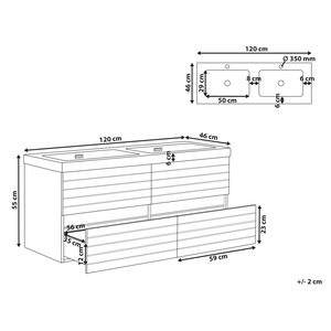 Pensile Vanity con doppio lavabo Unità mobile bagno Legno MDF 2 cassetti 120 x 46 cm Marrone chiaro