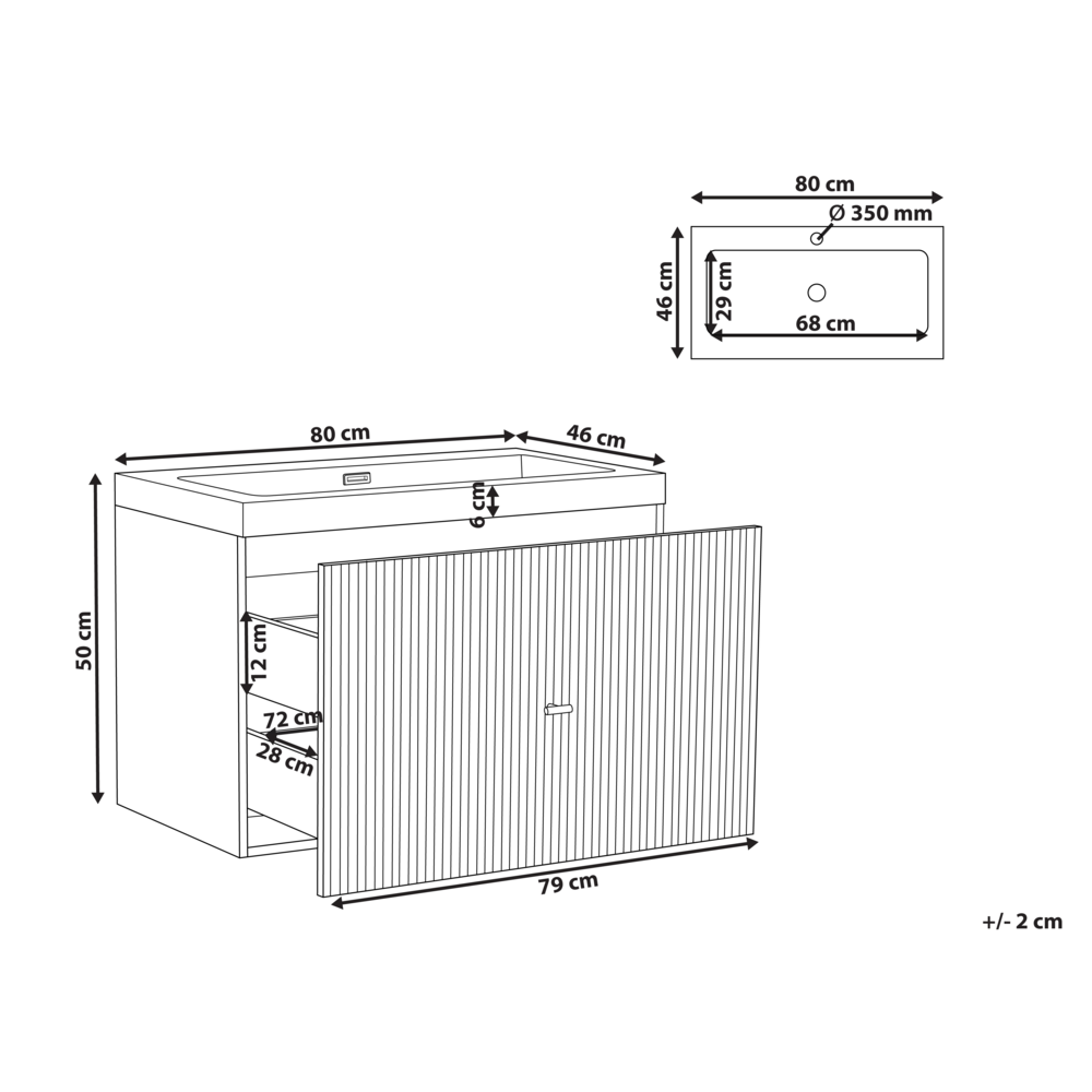 Mobiletto bagno a muro in MDF 2 cassetti 80 x 46 cm blu scuro stile elegante