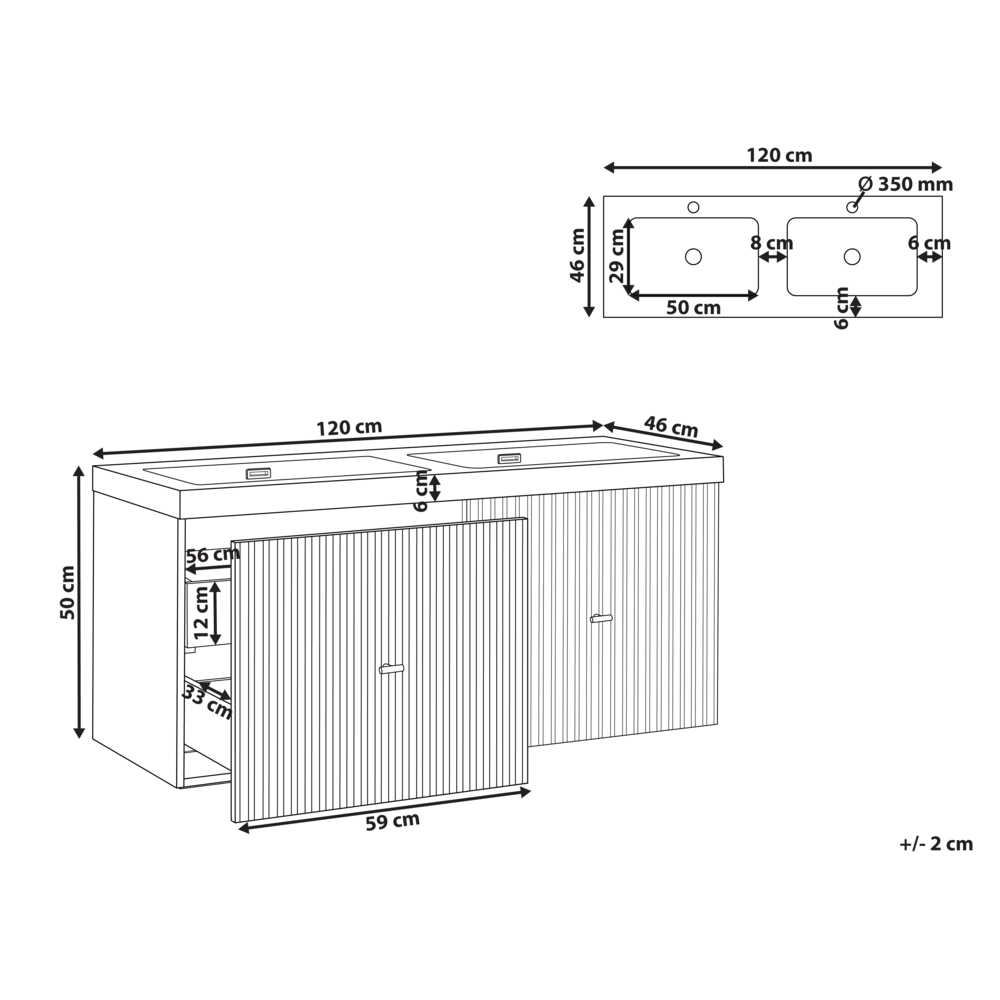 Mobiletto da bagno a muro con doppio lavabo in MDF 4 cassetti 120 x 46 cm Verde smeraldo stile elegante