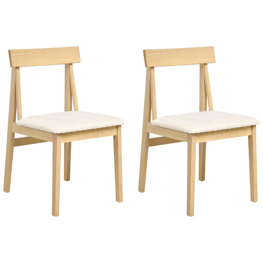 Set di 2 sedie da pranzo Struttura in legno di gomma chiaro Seduta in bouclé beige Design retrò senza braccioli