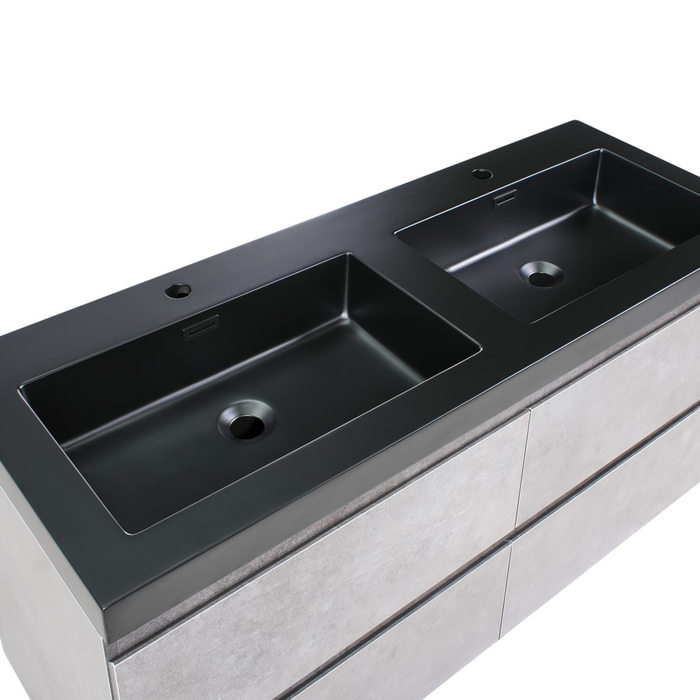 Mobiletto pensile con lavabo in legno MDF 2 cassetti 120 x 46 cm Grigio stile moderno