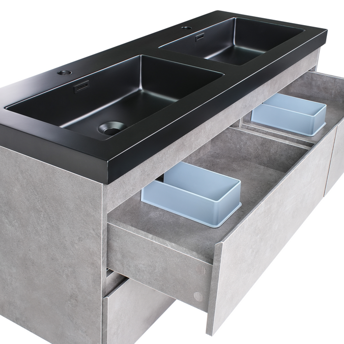 Mobiletto pensile con lavabo in legno MDF 2 cassetti 120 x 46 cm Grigio stile moderno