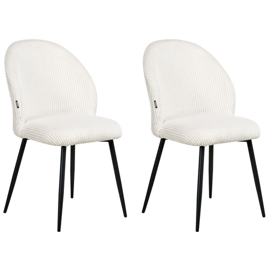Set di 2 sedie da pranzo Rivestimento in velluto a coste Seduta imbottita Gambe in ferro bianco scuro
