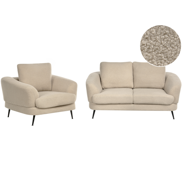 Set di divani a 3 posti Rivestimento in bouclÃ© beige chiaro Gambe in ferro con braccioli Soggiorno in stile moderno