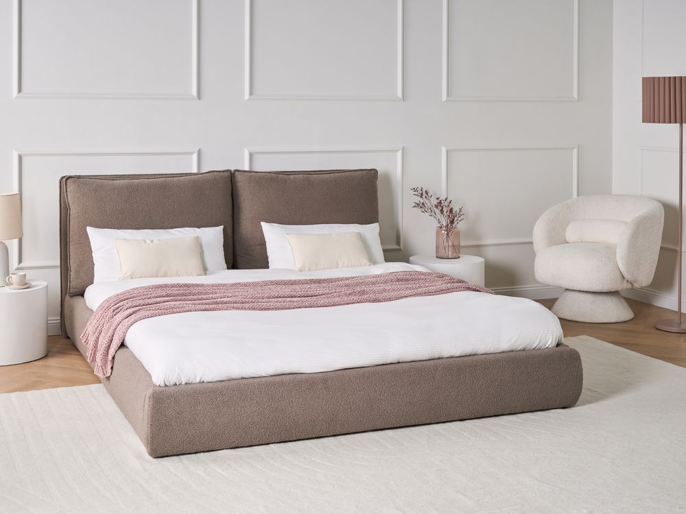 Letto matrimoniale ad acqua tessuto bouclè tortora 160 x 200 cm camera da letto moderna