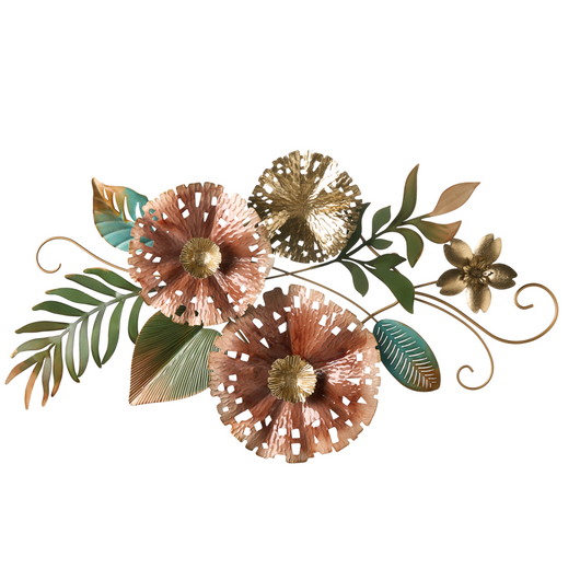 Decorazione da parete in metallo multicolore, pezzo d'arte fatto a mano con composizione floreale moderna