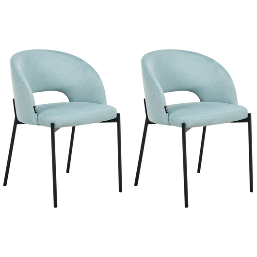 Set di 2 sedie da pranzo tessuto azzurro e metallo braccioli e schienale con apertura moderna industriale