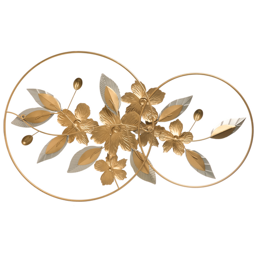 Decorazione da parete in metallo grigio oro Scultura floreale e di foglie fatta a mano Glam Art Deco Moderna