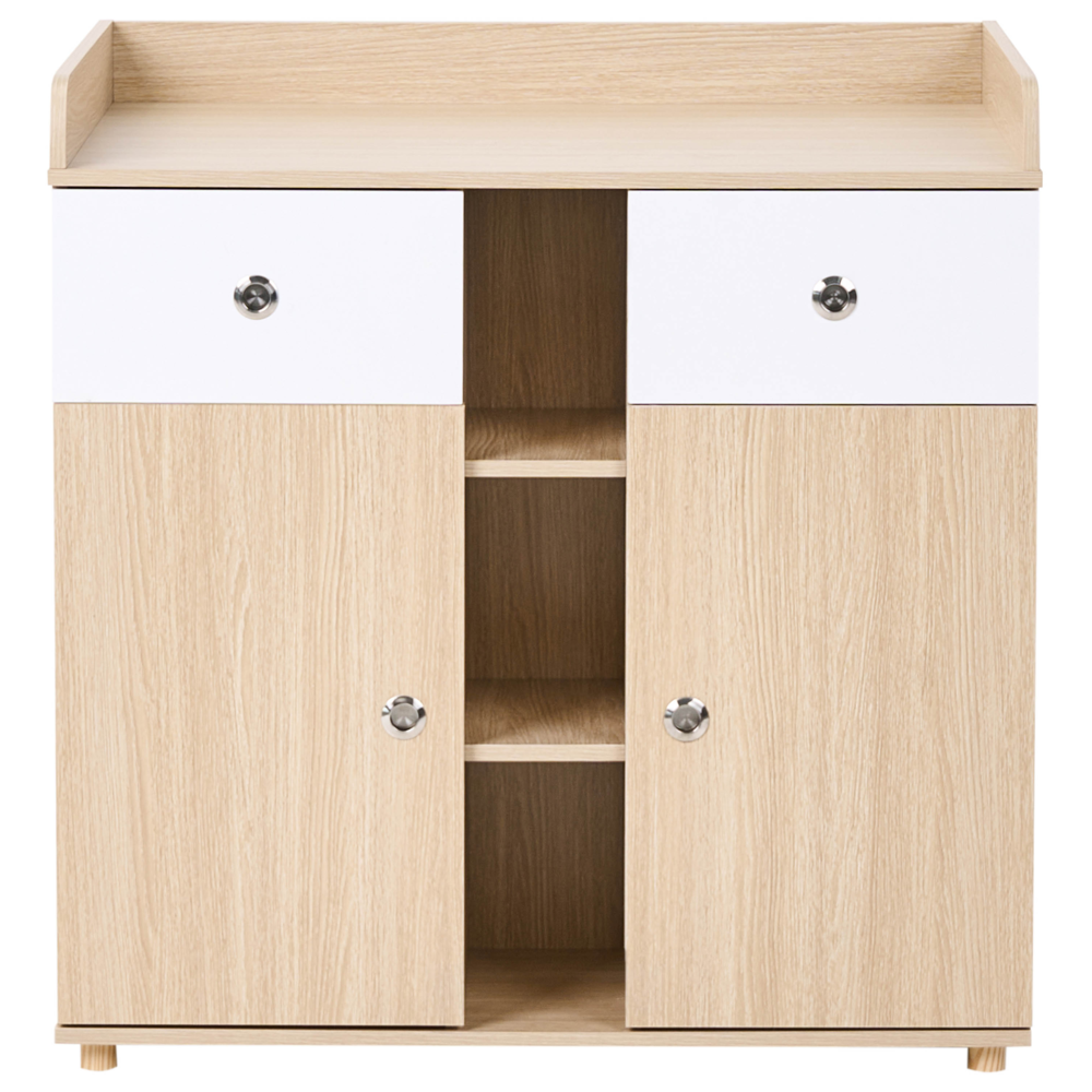 Fasciatoio con ripiani e cassetti in truciolato gambe in legno di pino contenitore per cameretta, marrone chiaro stile moderno