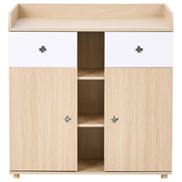 Fasciatoio con ripiani e cassetti in truciolato gambe in legno di pino contenitore per cameretta, marrone chiaro stile moderno