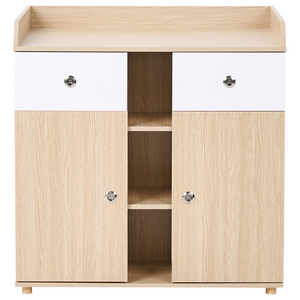 Fasciatoio con ripiani e cassetti in truciolato gambe in legno di pino contenitore per cameretta, marrone chiaro stile moderno