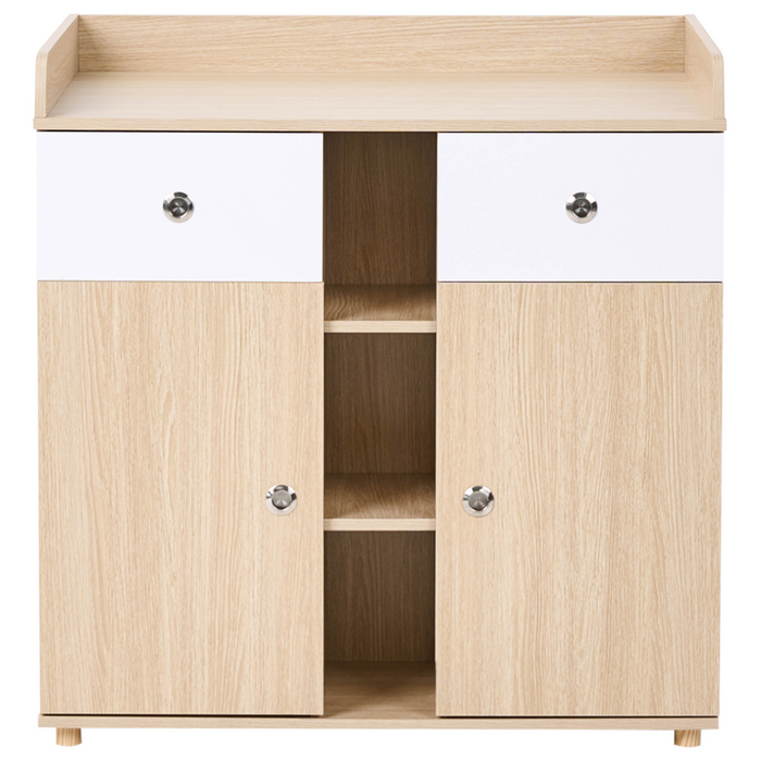 Fasciatoio con ripiani e cassetti in truciolato gambe in legno di pino contenitore per cameretta, marrone chiaro stile moderno