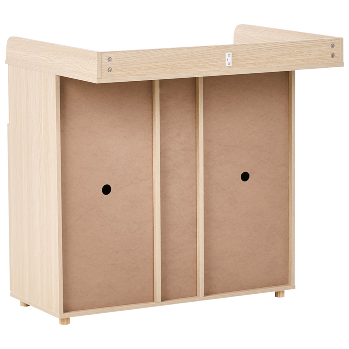 Fasciatoio con ripiani e cassetti in truciolato gambe in legno di pino contenitore per cameretta, marrone chiaro stile moderno