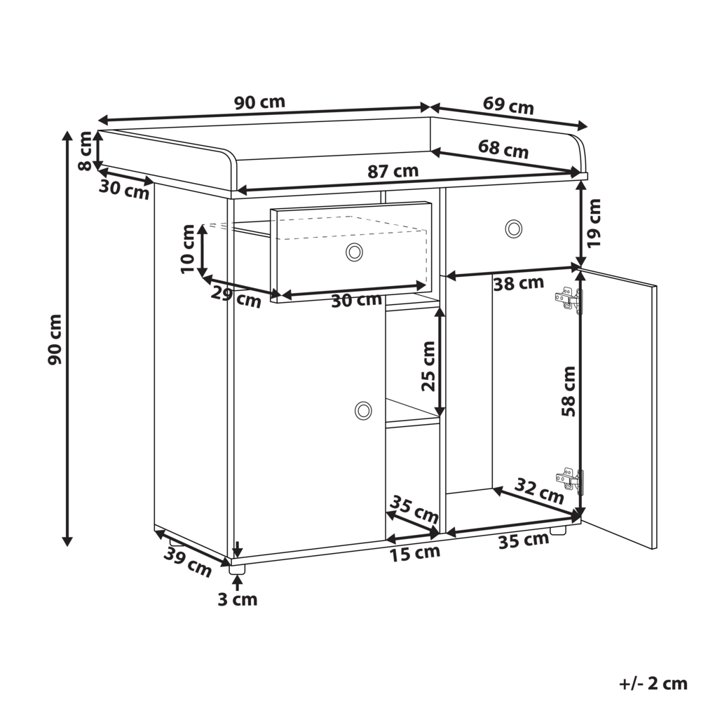Fasciatoio con ripiani e cassetti in truciolato gambe in legno di pino contenitore per cameretta, marrone chiaro stile moderno