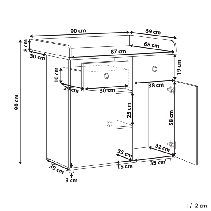 Fasciatoio con ripiani e cassetti in truciolato gambe in legno di pino contenitore per cameretta, marrone chiaro stile moderno