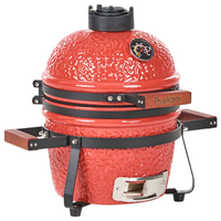 Grill a carbonella in ceramica rossa per barbecue stile Kamado con coperchio e griglia di cottura con termometro
