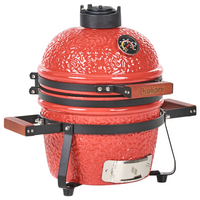 Grill a carbonella in ceramica rossa per barbecue stile Kamado con coperchio e griglia di cottura con termometro