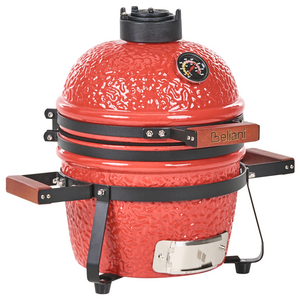 Grill a carbonella in ceramica rossa per barbecue stile Kamado con coperchio e griglia di cottura con termometro