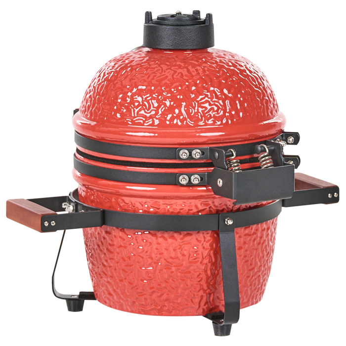 Grill a carbonella in ceramica rossa per barbecue stile Kamado con coperchio e griglia di cottura con termometro