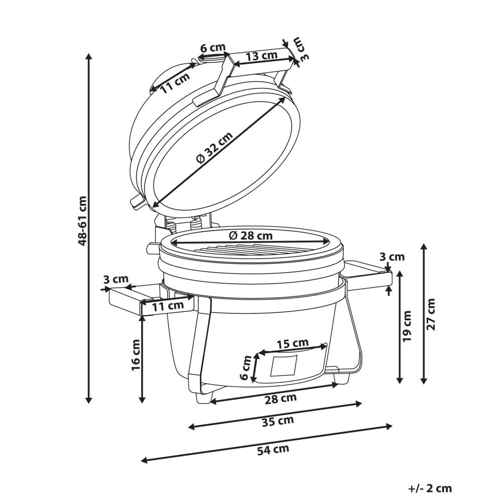 Grill a carbonella in ceramica rossa per barbecue stile Kamado con coperchio e griglia di cottura con termometro