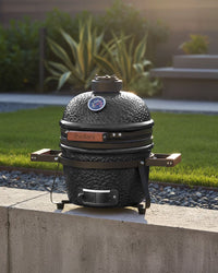 Mini barbecue da esterno in ceramica a carbone con coperchio termometro e griglia di cottura colore nero