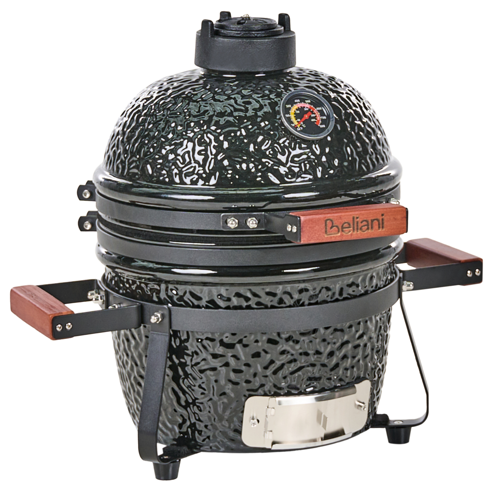 Mini barbecue da esterno in ceramica a carbone con coperchio termometro e griglia di cottura colore nero