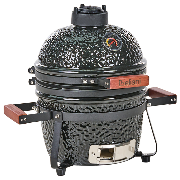 Mini barbecue da esterno in ceramica a carbone con coperchio termometro e griglia di cottura colore nero