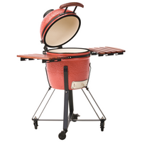 Mini barbecue da esterno in ceramica a carbone con coperchio termometro e griglia di cottura colore rosso