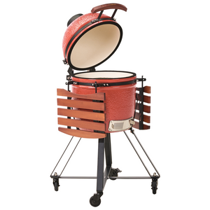 Mini barbecue da esterno in ceramica a carbone con coperchio termometro e griglia di cottura colore rosso