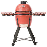 Mini barbecue da esterno in ceramica a carbone con coperchio termometro e griglia di cottura colore rosso