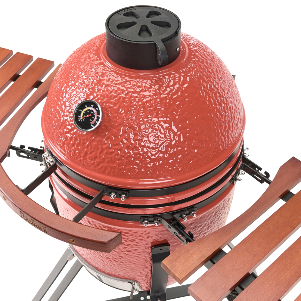 Mini barbecue da esterno in ceramica a carbone con coperchio termometro e griglia di cottura colore rosso