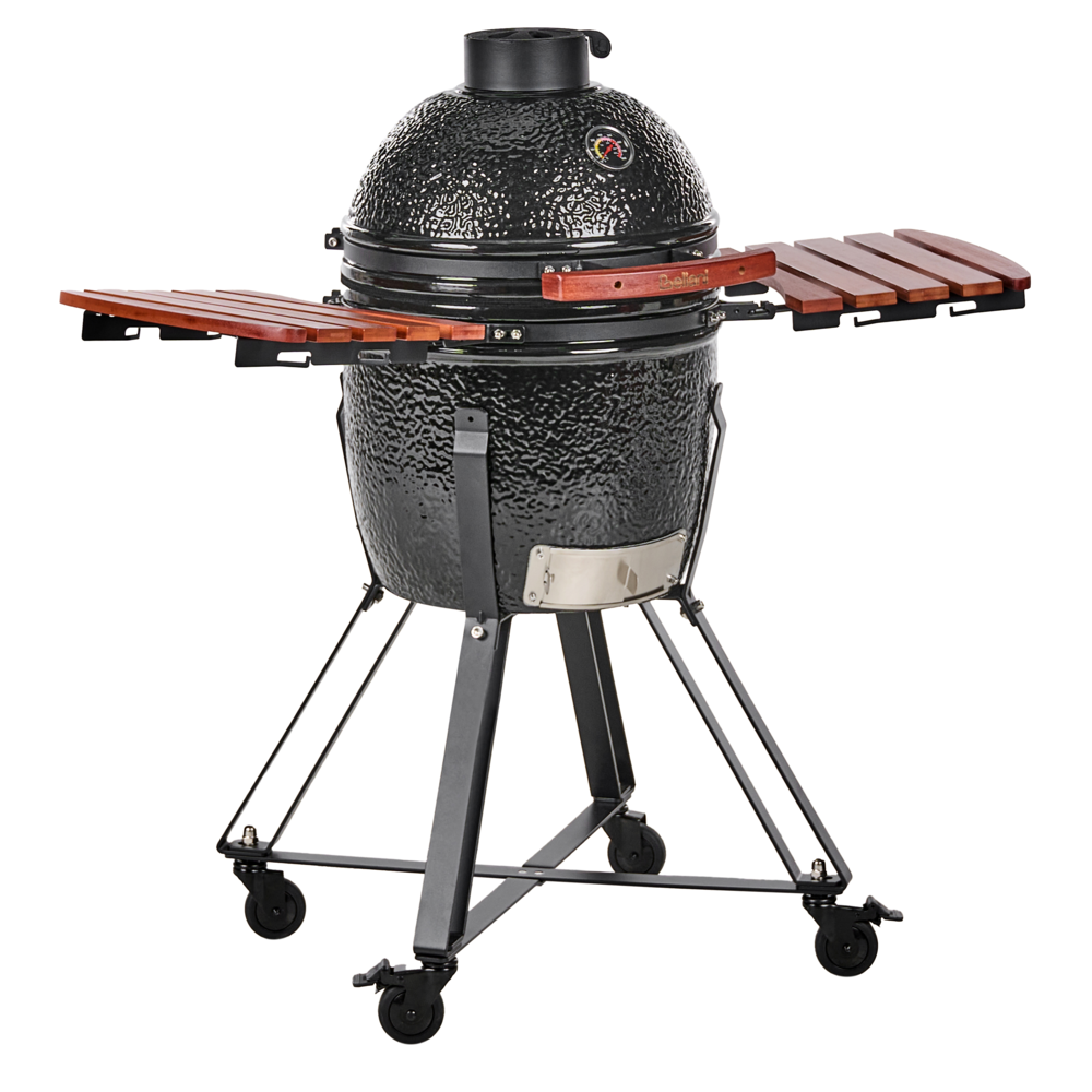 Barbecue da esterno in ceramica a carbone con coperchio termometro e griglia di cottura colore nero