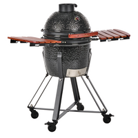 Barbecue da esterno in ceramica a carbone con coperchio termometro e griglia di cottura colore nero