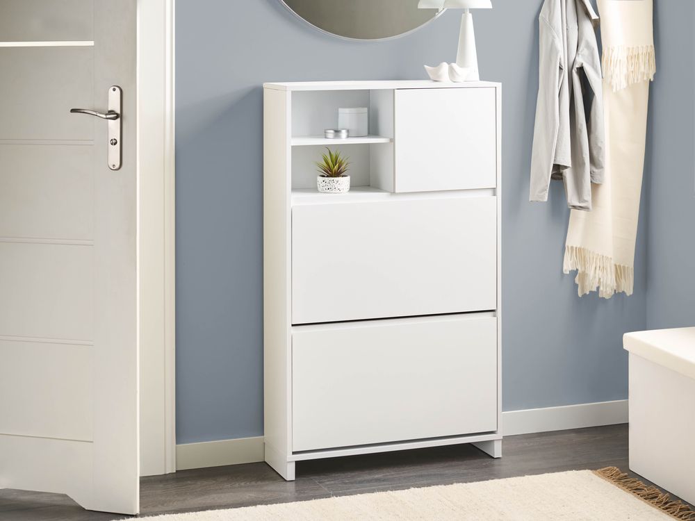 Armadietto porta scarpe in truciolato bianco a 3 scomparti Design scandinavo corridoio